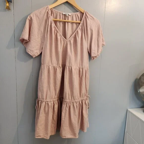 Madewell Lorelei linen blush pink boho tiered mini dress - Picture 2 of 11